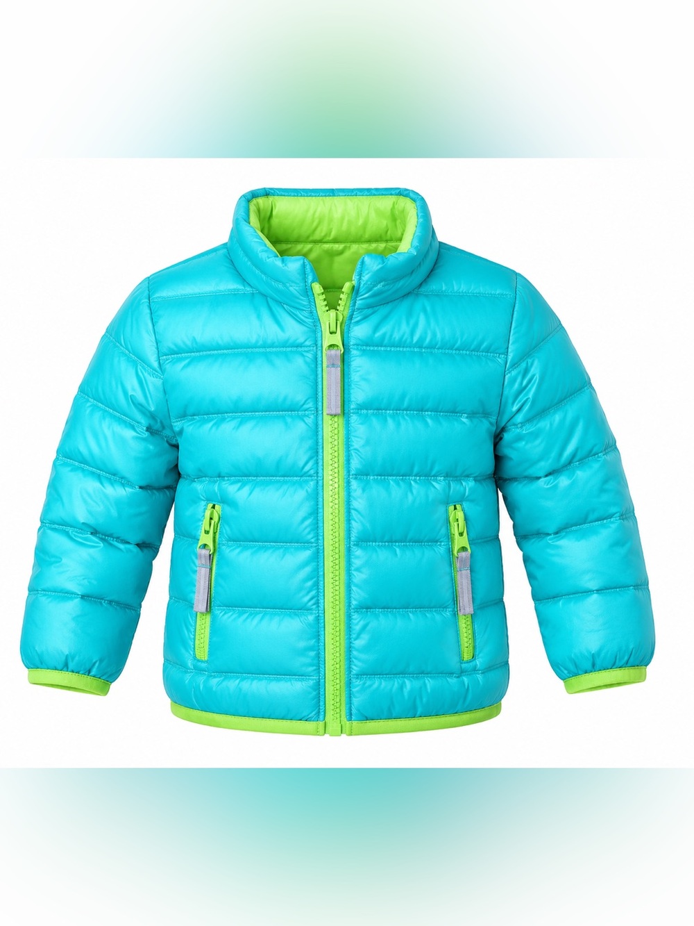Cat & Jack Baby Puffer Jacket 12M Turquoise Lime Green Lightweight Coat